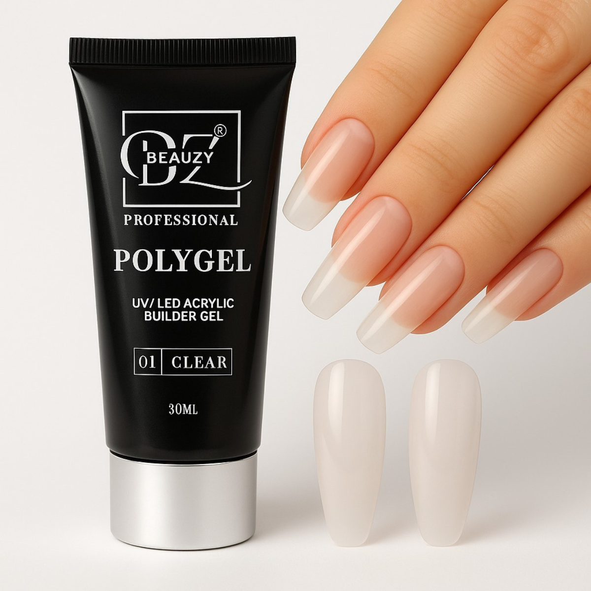 Clear Polygel Nail Extension – Crystal Transparent, Flexible & Durable