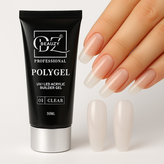 Clear Polygel Nail Extension – Crystal Transparent, Flexible & Durable